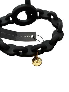Marc Jacobs Matte Black Link Bracelet with Gold Coin Charm
